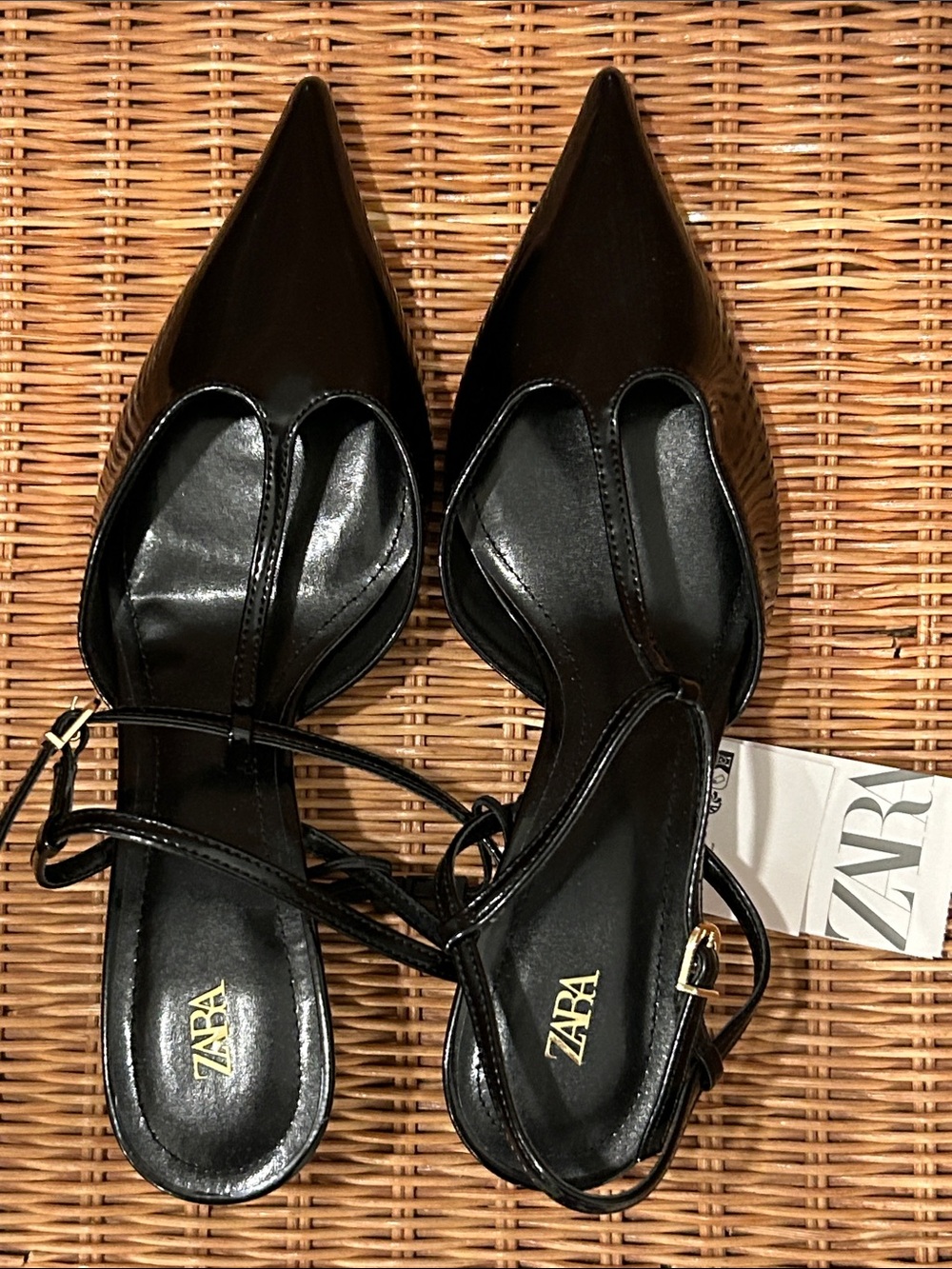 ZARA Black Pointed Toe Ankle-Strap Heels